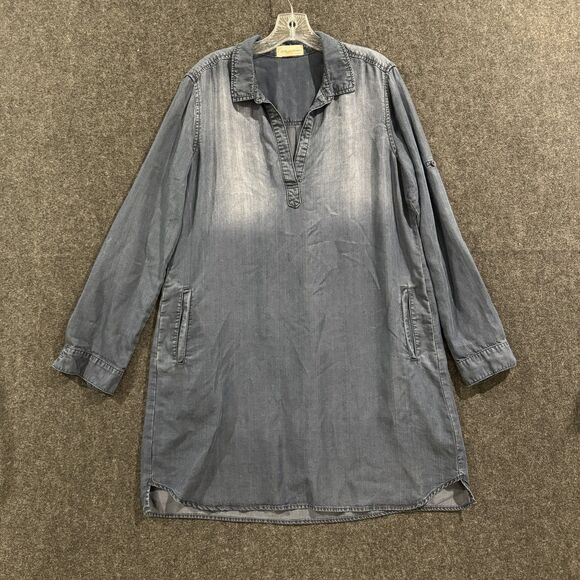 Cloth & Stone Dress Women's Large Blue Tencel Lyocell Denim Chambray Pocket - Picture 1 of 7
